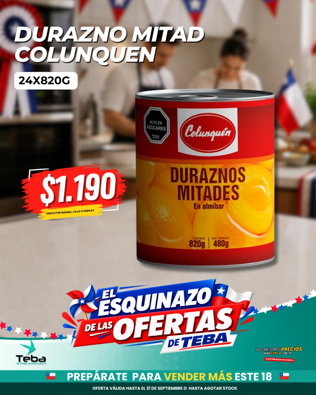 Ofertas de la semana - DURAZNO MITAD COLUNQUEN 24X820G