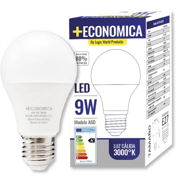 AMPOLLETA LED +ECONOMICA 9W LUZ CALIDA X10UND