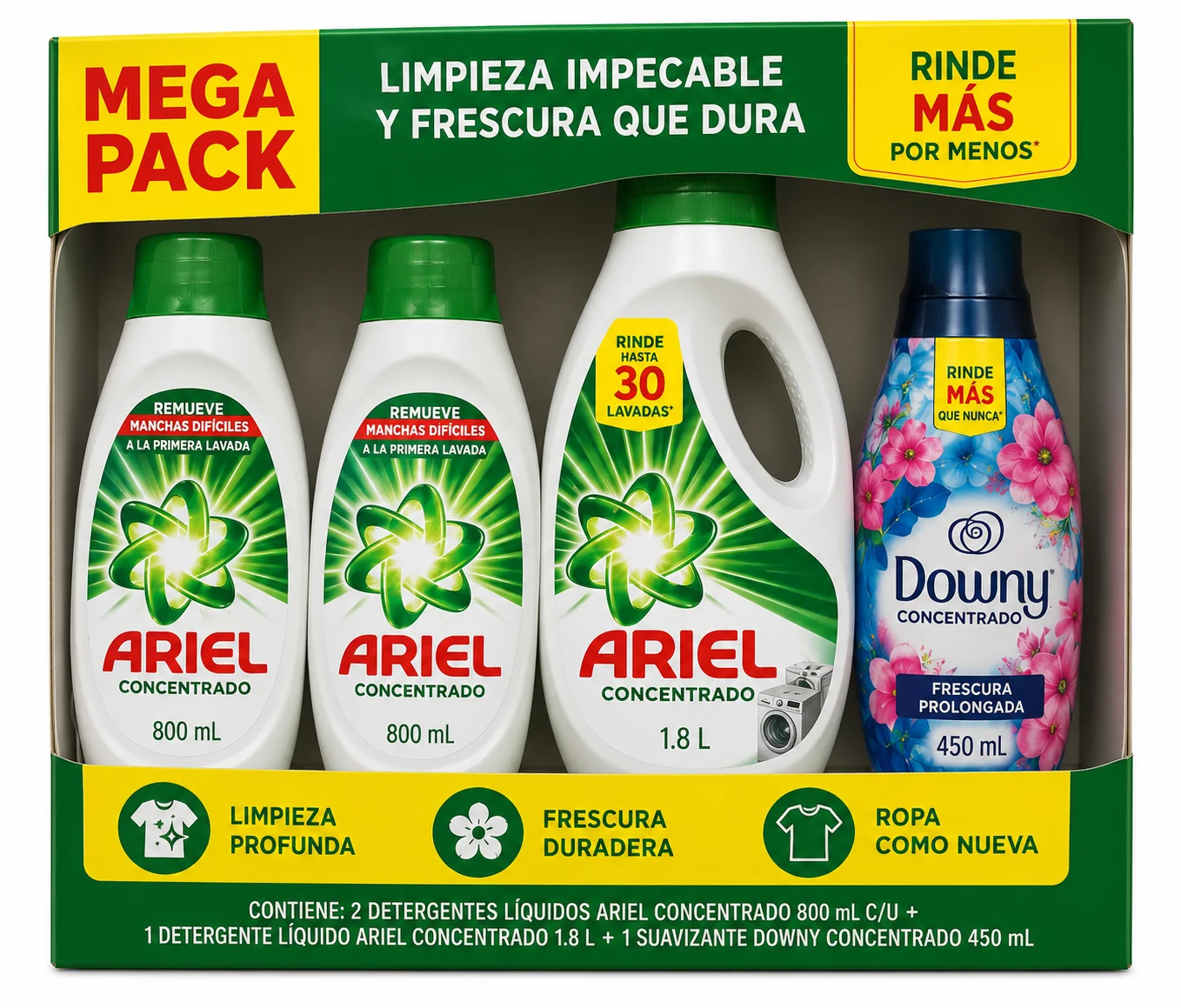 PACK ARIEL 2 BOT800 ML+1 BOT1.8 ML+1DOWNY 450 ML