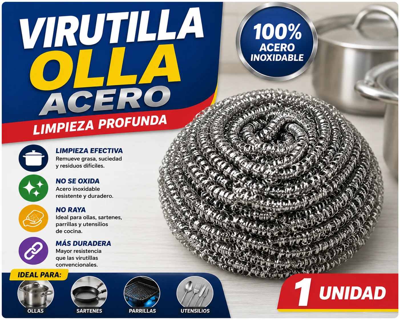 VIRUTILLA OLLA ACERO PLAT DSP 12UND