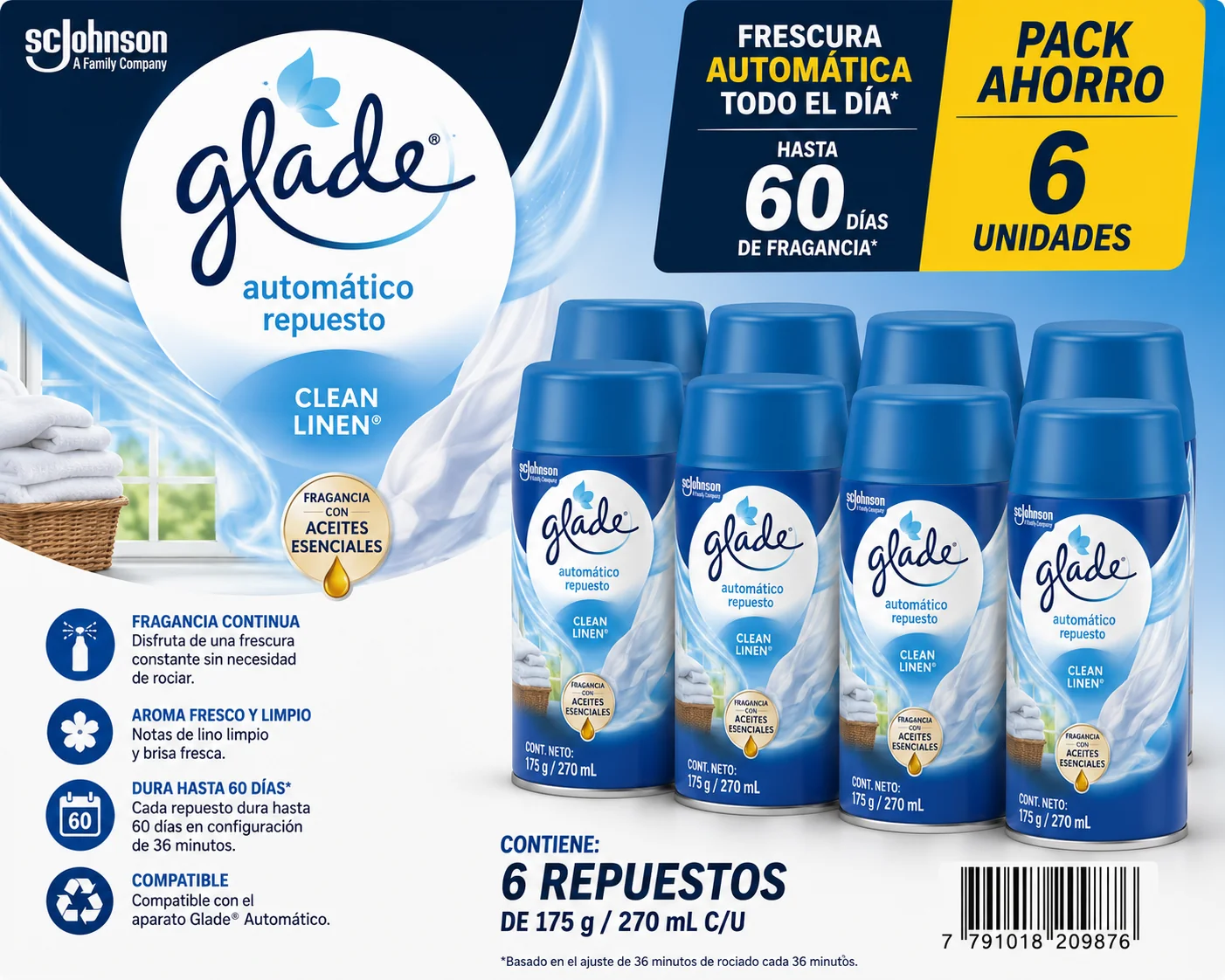 REPUESTO GLADE AUTOMATICO CLEAN LINEN 6 X 175GR