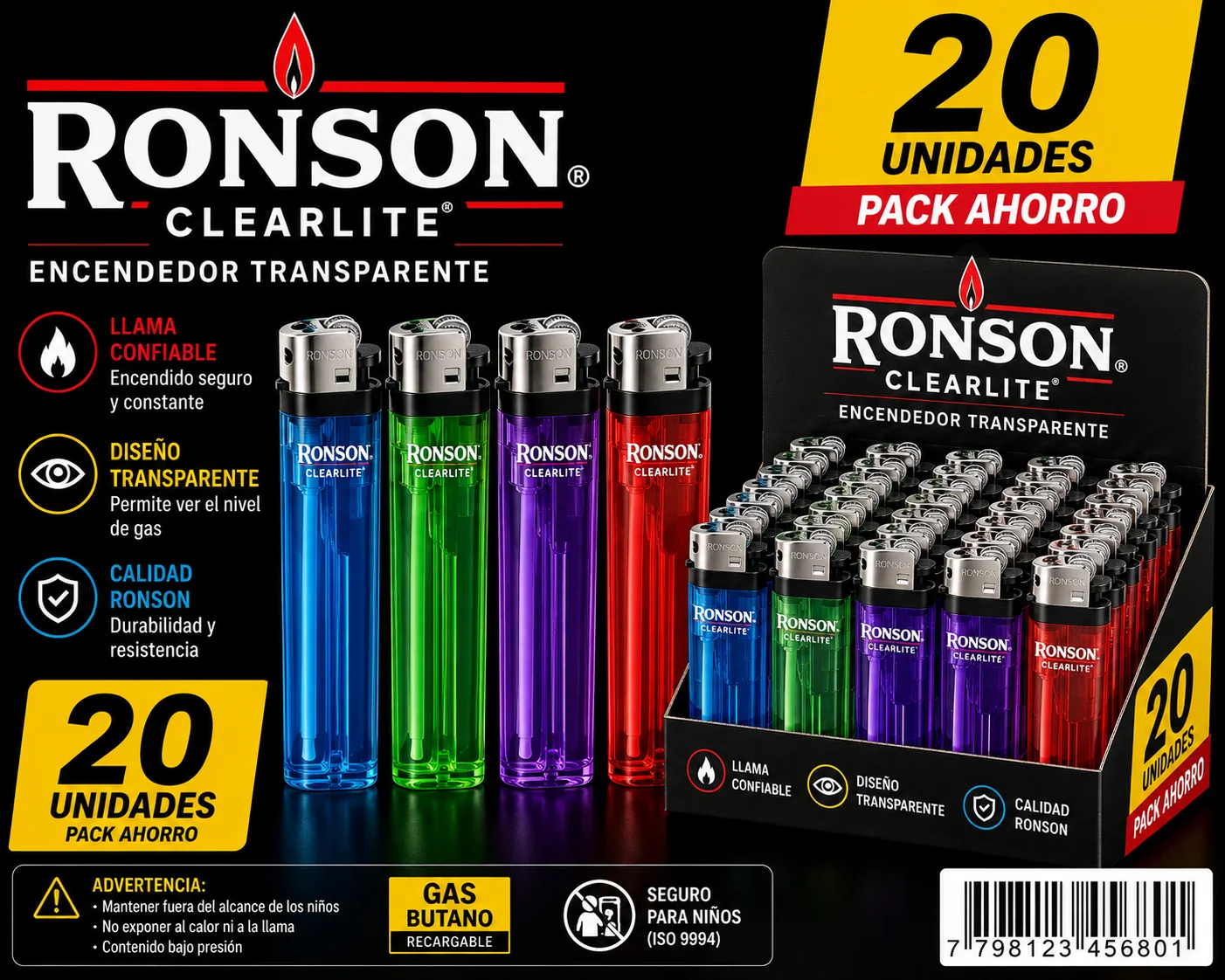 ENCENDEDOR RONSON CLEARLITE 50X20 UN