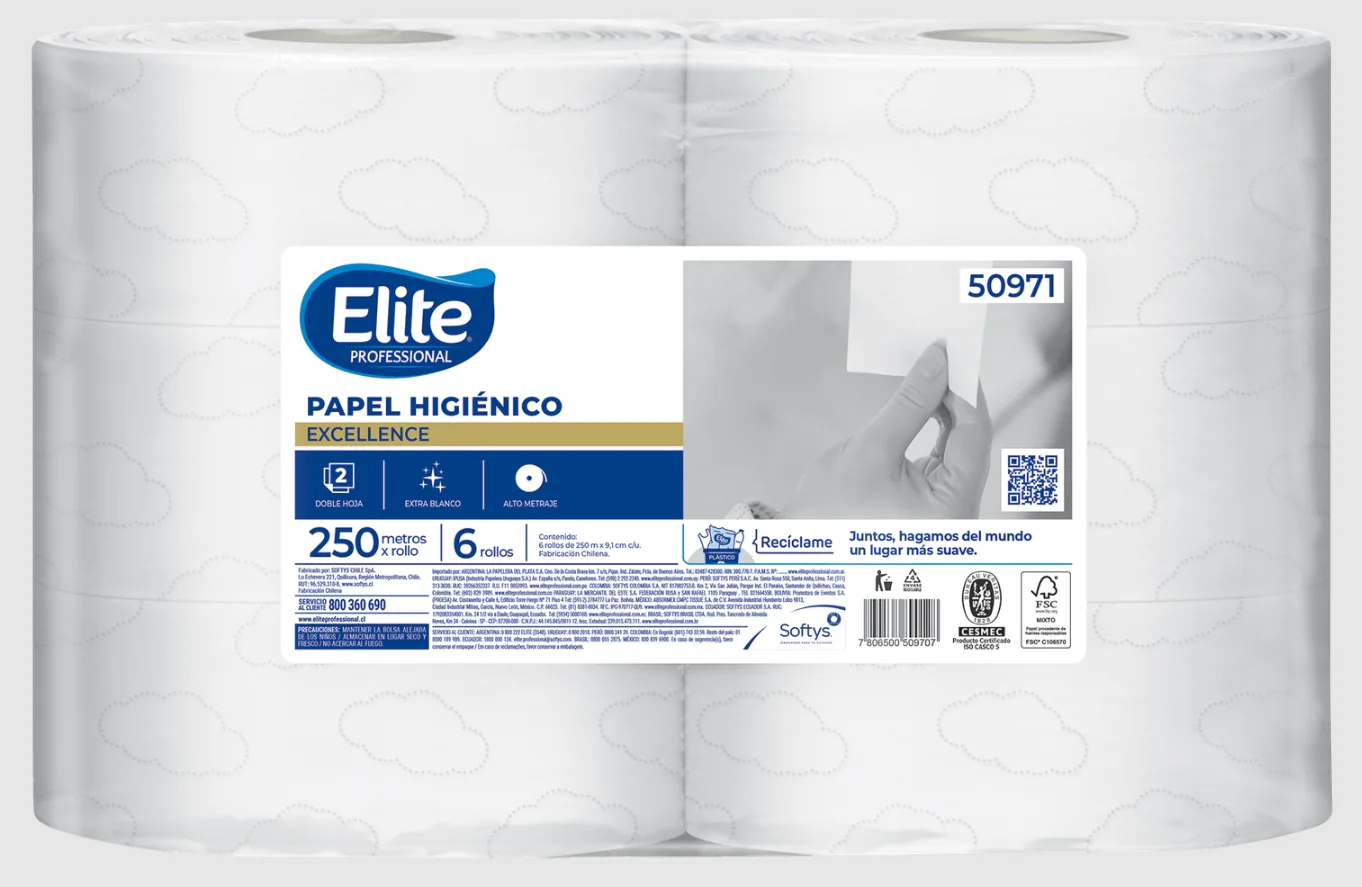 P. HIGIENICO ELITE JUMBO DH 250 MTS 1X6 UNI