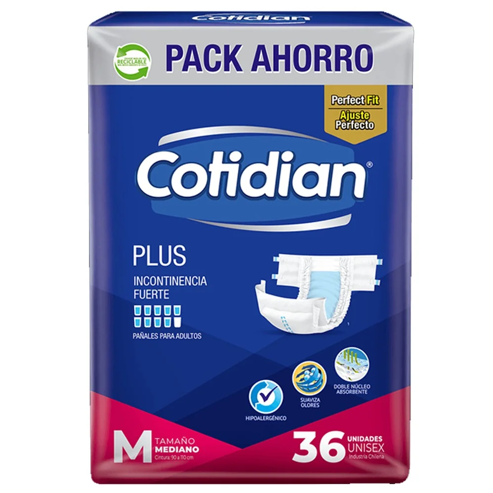 PAÑAL ADULTO COTIDIAN PLUS M 2X36 UNI