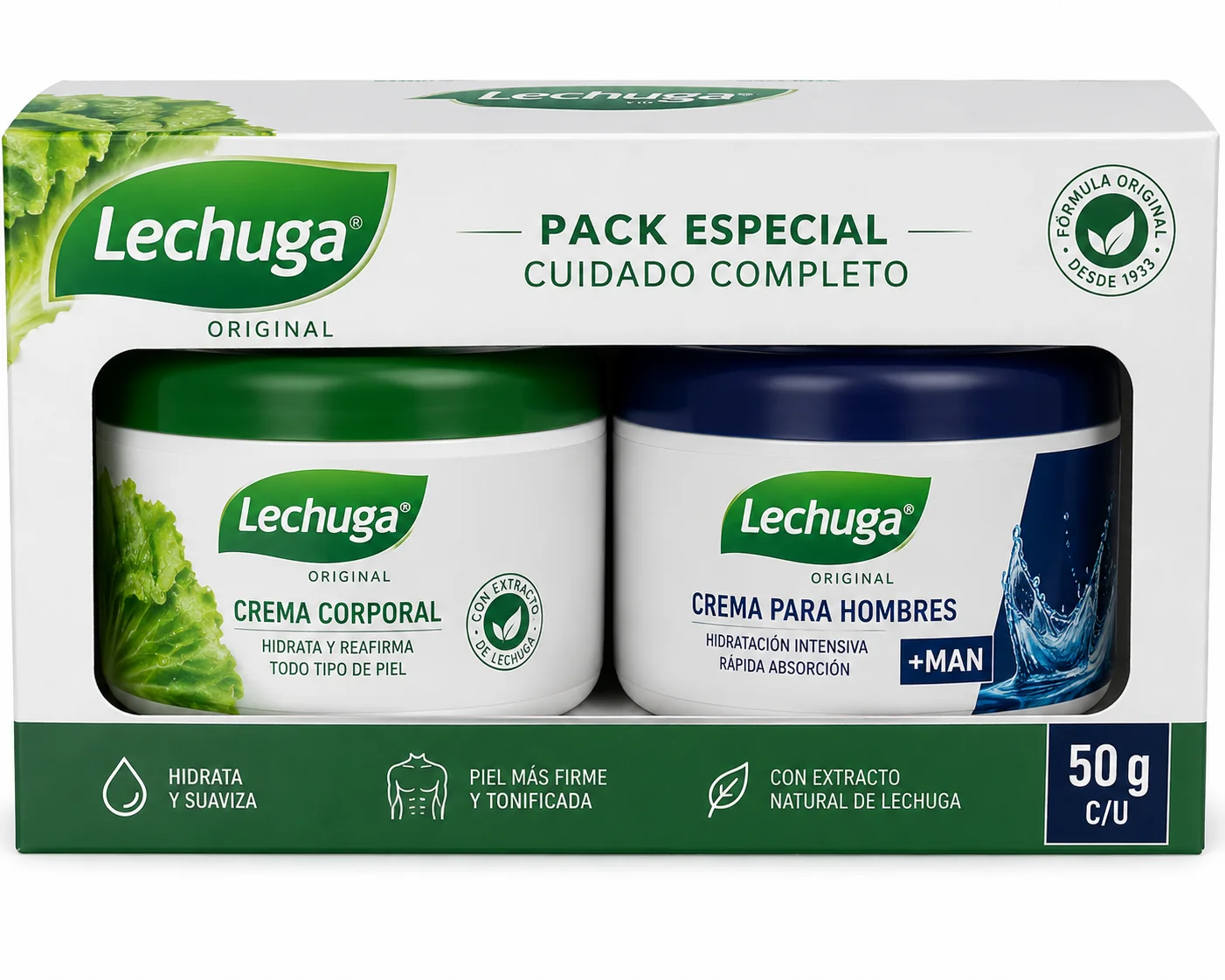 PACK CREMA LECHUGA CUERPO REA +MAN 6 X 50 GR