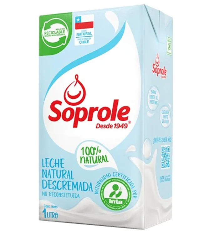 LECHE DESCREMADA SOPROLE 12 X 1 LT